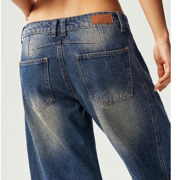 Medium Wash Wide leg Pockets Denim Jeans Pants - Picture 4 of 7